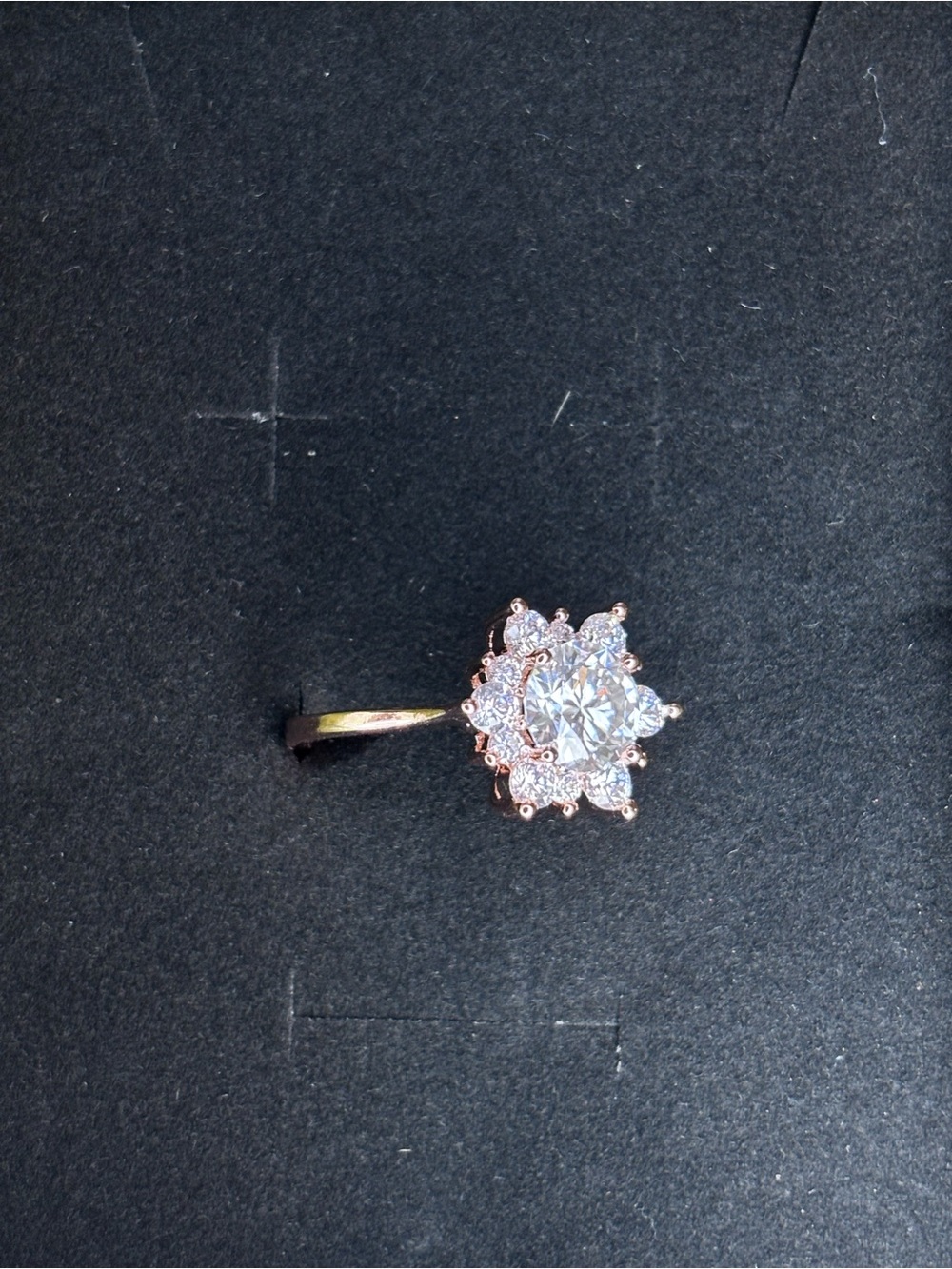 Rose Gold Floral Halo moissanite size 8